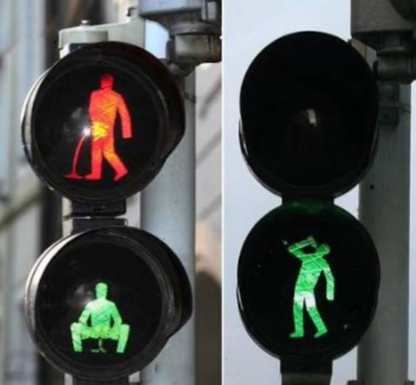 盤點世界上千奇百怪的紅綠燈，秀恩愛就算了、居然有當眾排便的紅綠燈？！