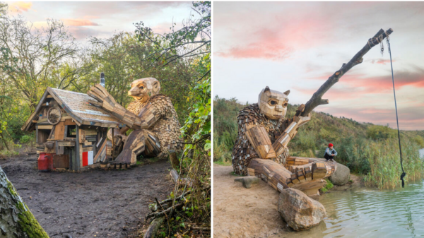 驚人！丹麥雕塑藝術家在國家封鎖期間，在荒野中藏了10個用回收木材製成的巨型 「森林精靈」