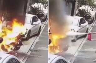 電動車爆炸自燃， 「褲衩哥」3分鐘滅火紅遍全網
