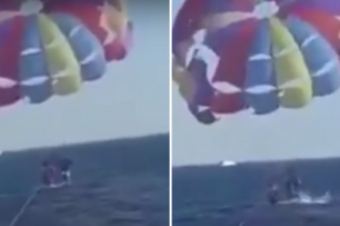 驚悚影片曝光！男子玩「滑翔傘」，突然遭「鯊魚」襲擊，瞬間被咬掉腳背！