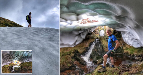 夏天裡的雪景！英國男子在山上發現奇幻「冰雪隧道」，大自然奇觀令人歎為觀止