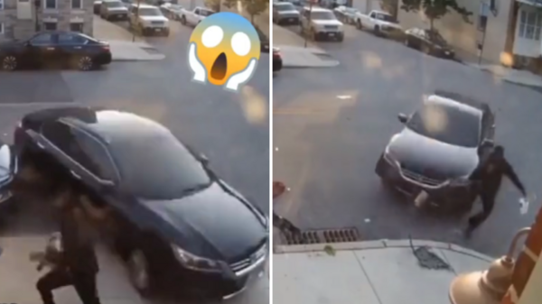 美國情侶當街爭吵，女子開車多次衝撞男子，監視器畫面曝光：「這女人簡直瘋狂撞！」
