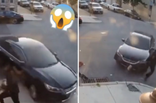 美國情侶當街爭吵，女子開車多次衝撞男子，監視器畫面曝光：「這女人簡直瘋狂撞！」
