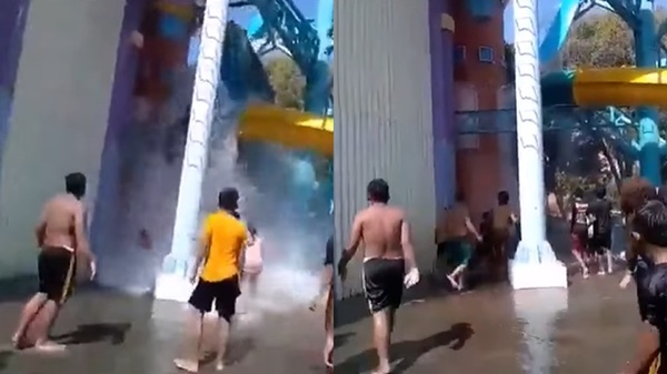 水上樂園滑水道突然崩塌！16名遊客從8米高空飛出重摔　影片曝光