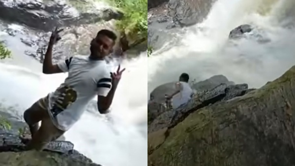 恐怖影片曝光！28歲印度男「硬要跟奪命瀑布」合照　下秒直接被沖走