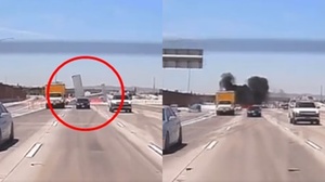 影／驚險！加州小飛機迫降高速公路　著陸起火飛機遭火焰吞噬