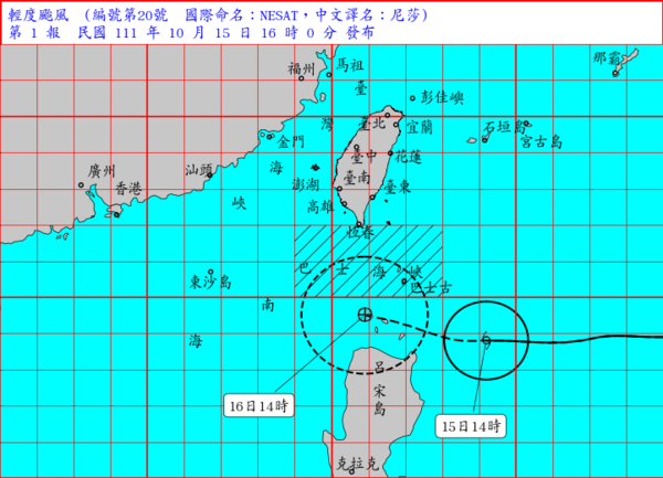 第20號颱風尼莎逼近！氣象局下午發布海警　最新路徑曝光