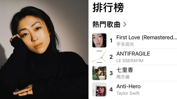 自己都嚇到！《Fitst Love》登音榜冠軍　宇多田光點名台灣喊：我15歲錄的歌