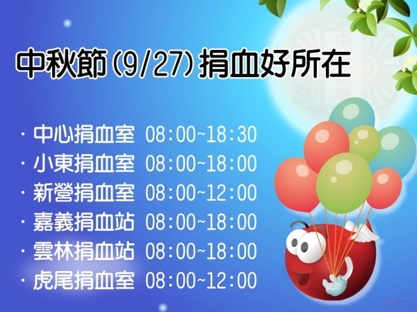 【台南捐血中心】9/27.28捐血活動一覽(歡迎分享)