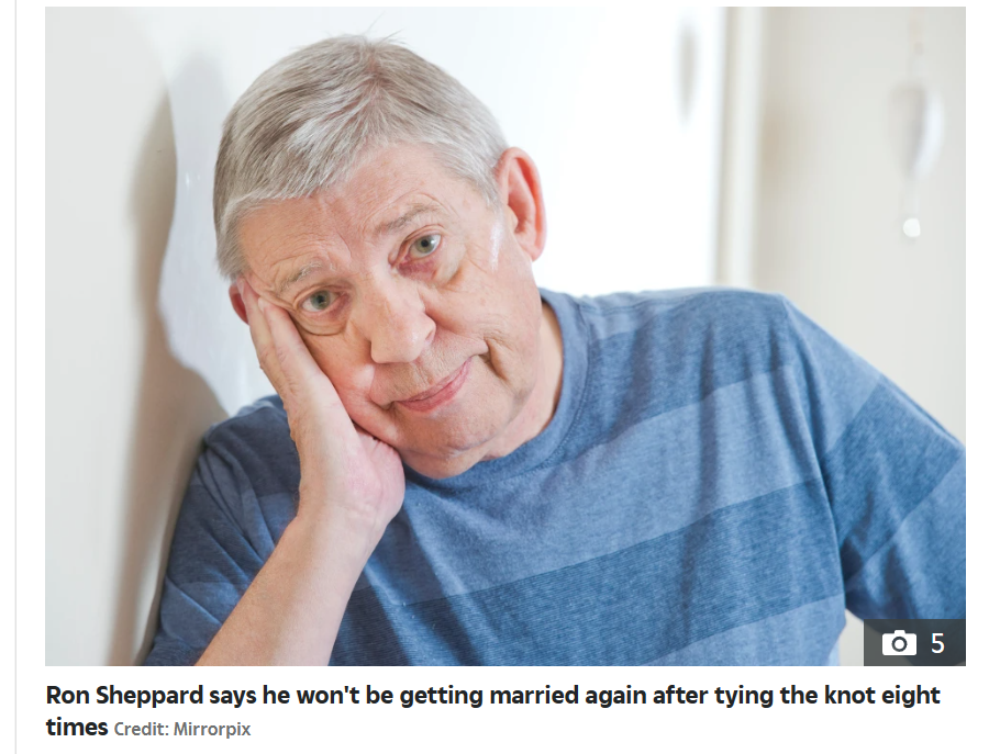 英74歲男子結過8次婚後自願搬到療養院住