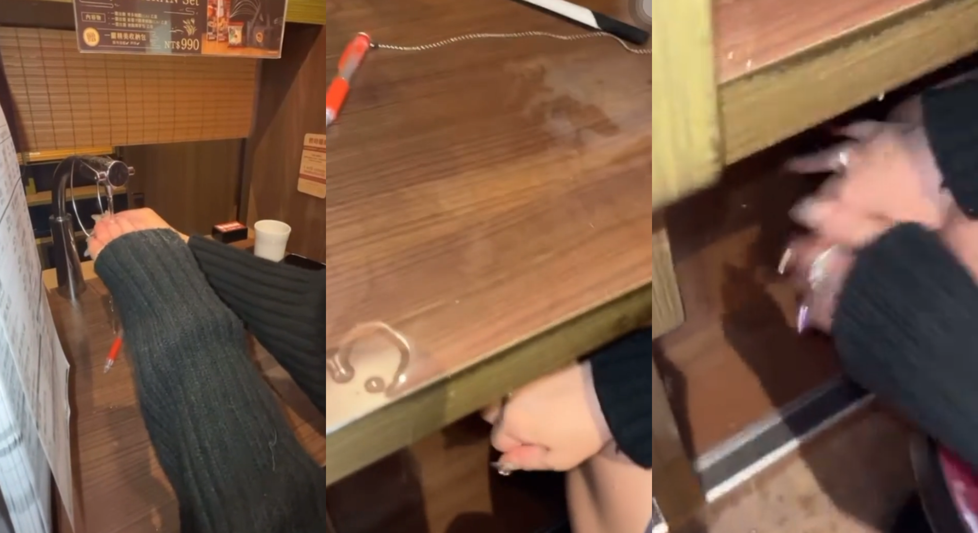 女客吃一蘭用桌上水龍頭洗手還潑到地板