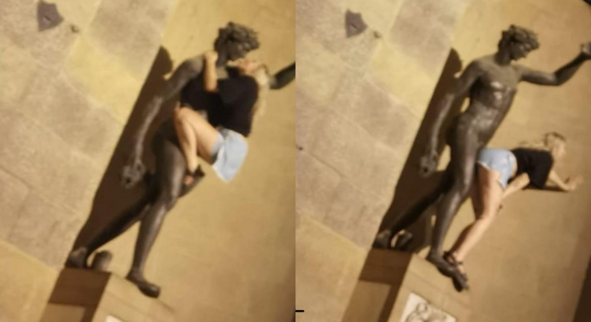 義大利驚見失控女遊客！當街「騷擾酒神雕像」畫面曝　恐終身禁入