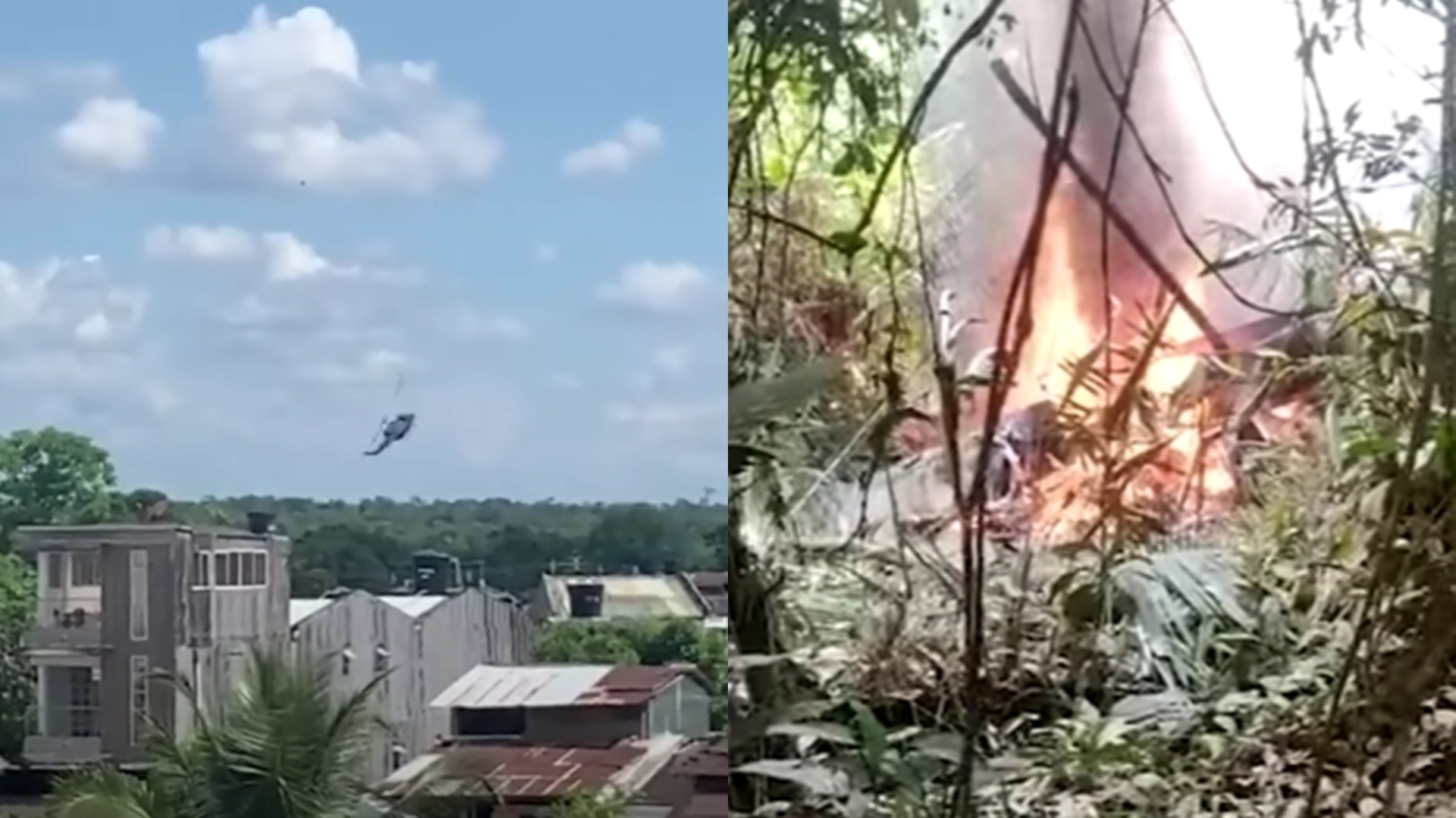 奪命瞬間曝光！哥倫比亞軍用直升機「旋轉下墜」引大火　機上4人全罹難