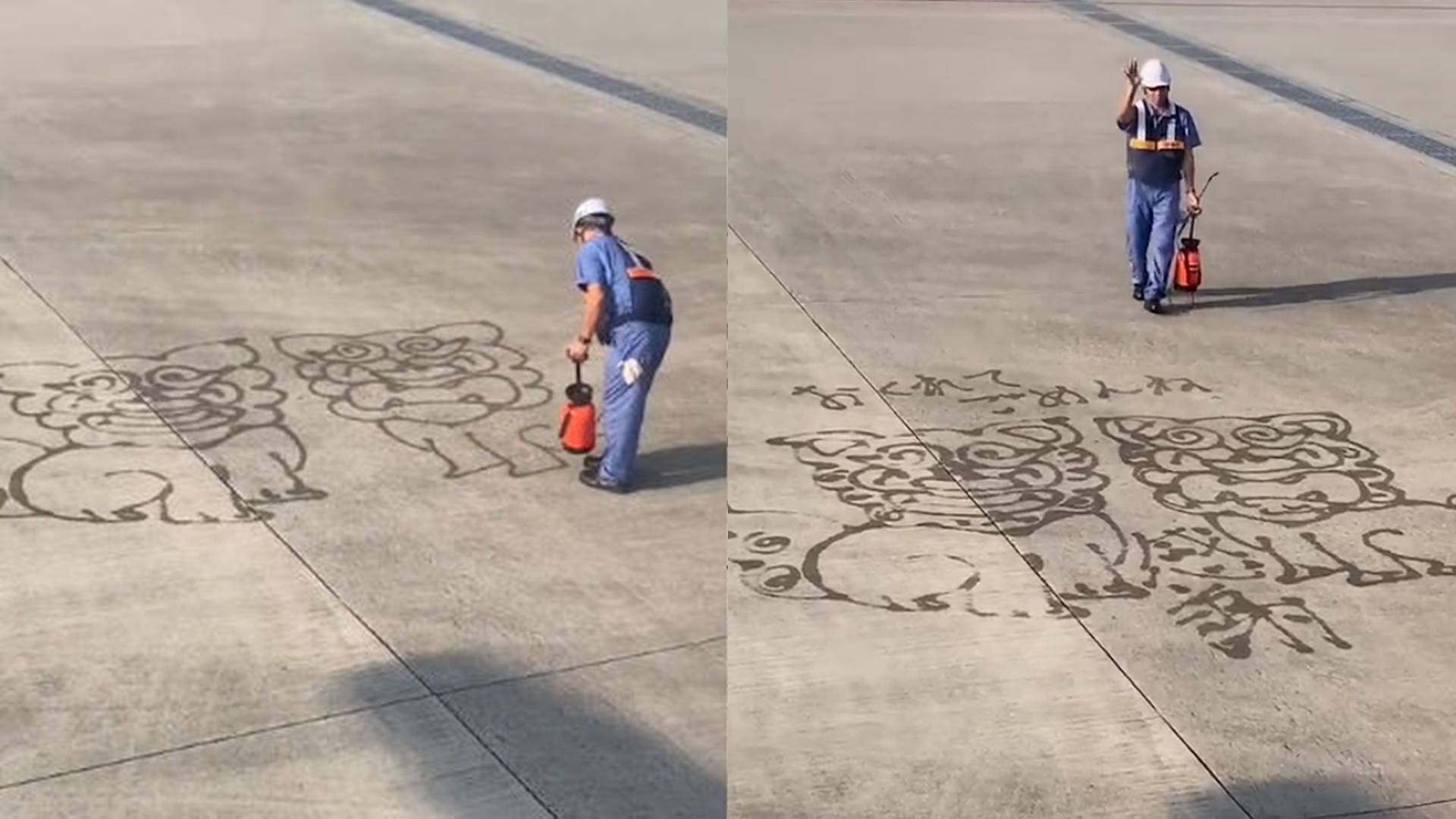 沖繩班機延誤！地勤「地上畫出兩隻風獅爺」致歉　旅客感動喊加薪
