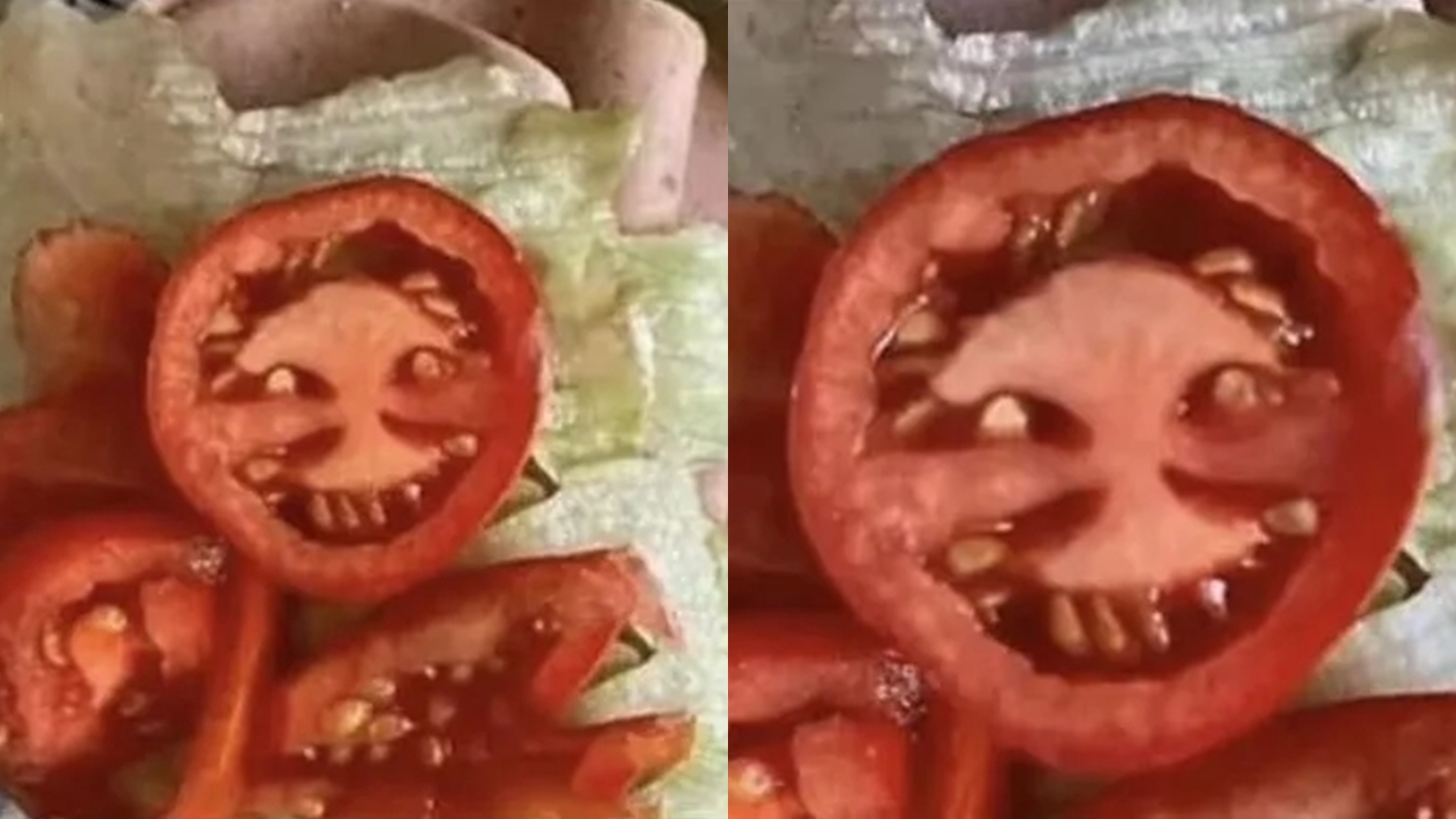 天選之菜！他切開番茄驚見「詭異人臉」在微笑　網嚇壞：把它放生不要煮