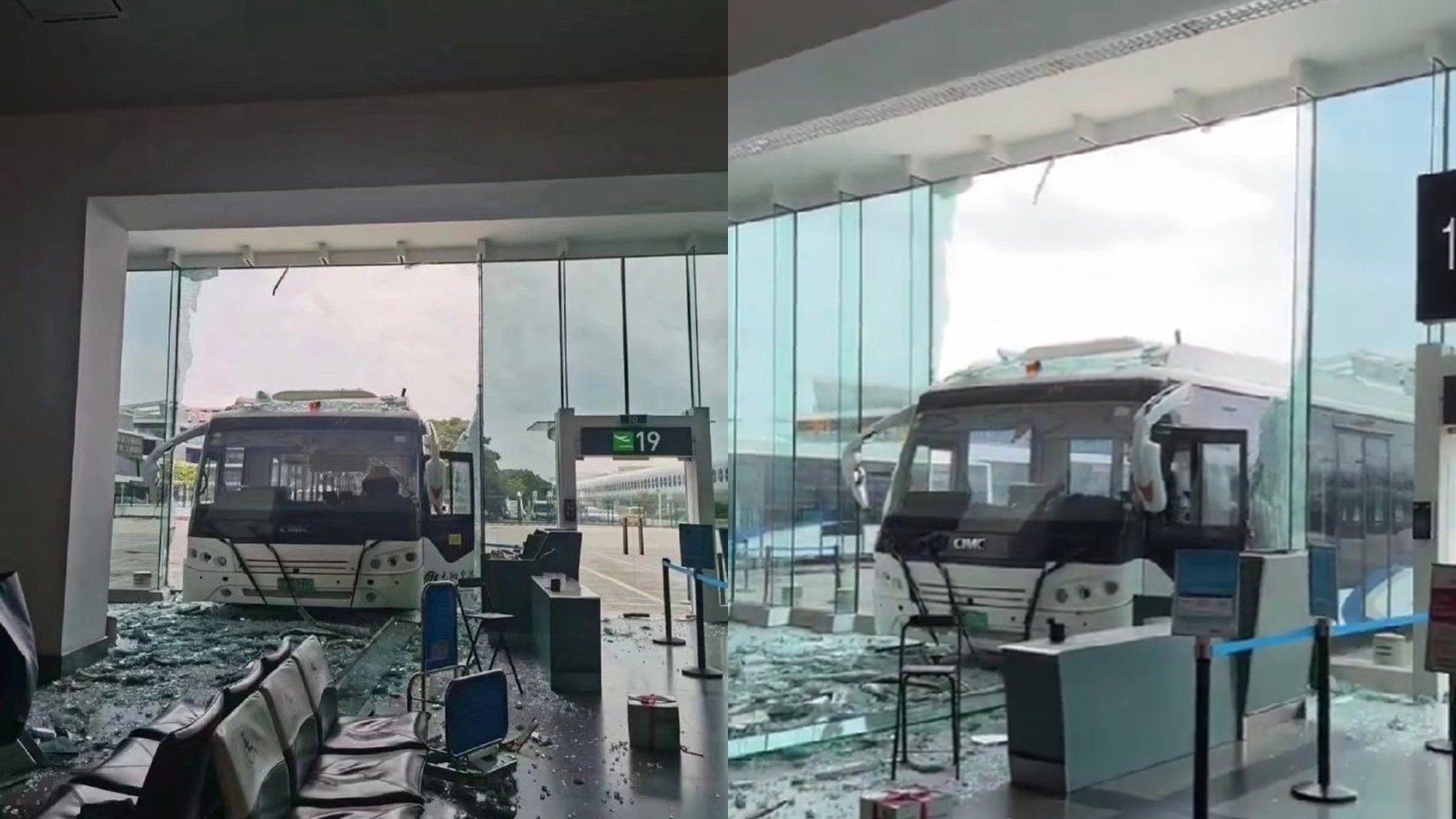 廈門機場「接駁車撞進候機室」！滿地駭人碎玻璃　部分航班被延誤