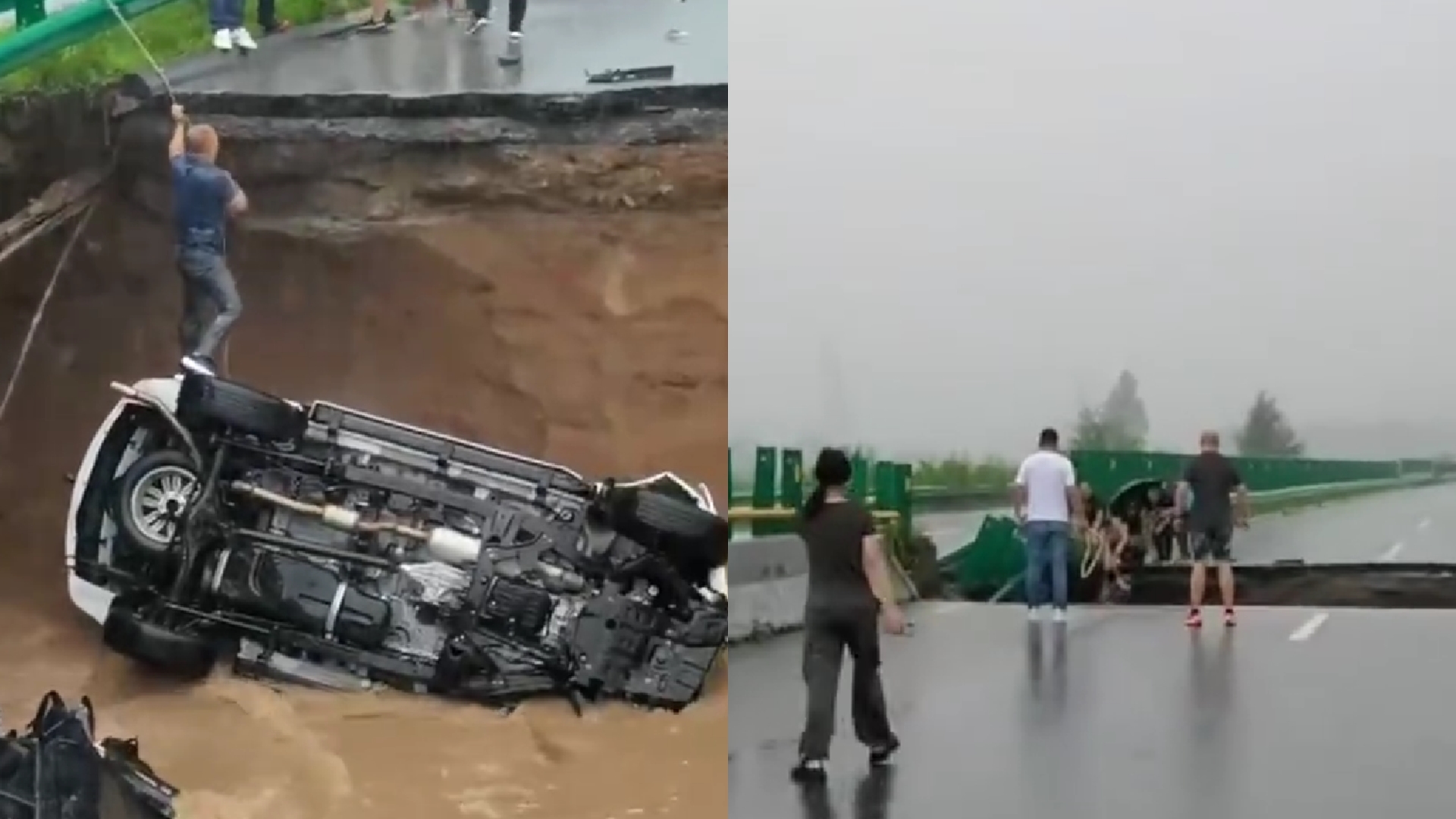 黑龍江恐怖暴雨還沒停！高速公路突坍塌「汽車煞不住跟著摔」驚悚畫面曝