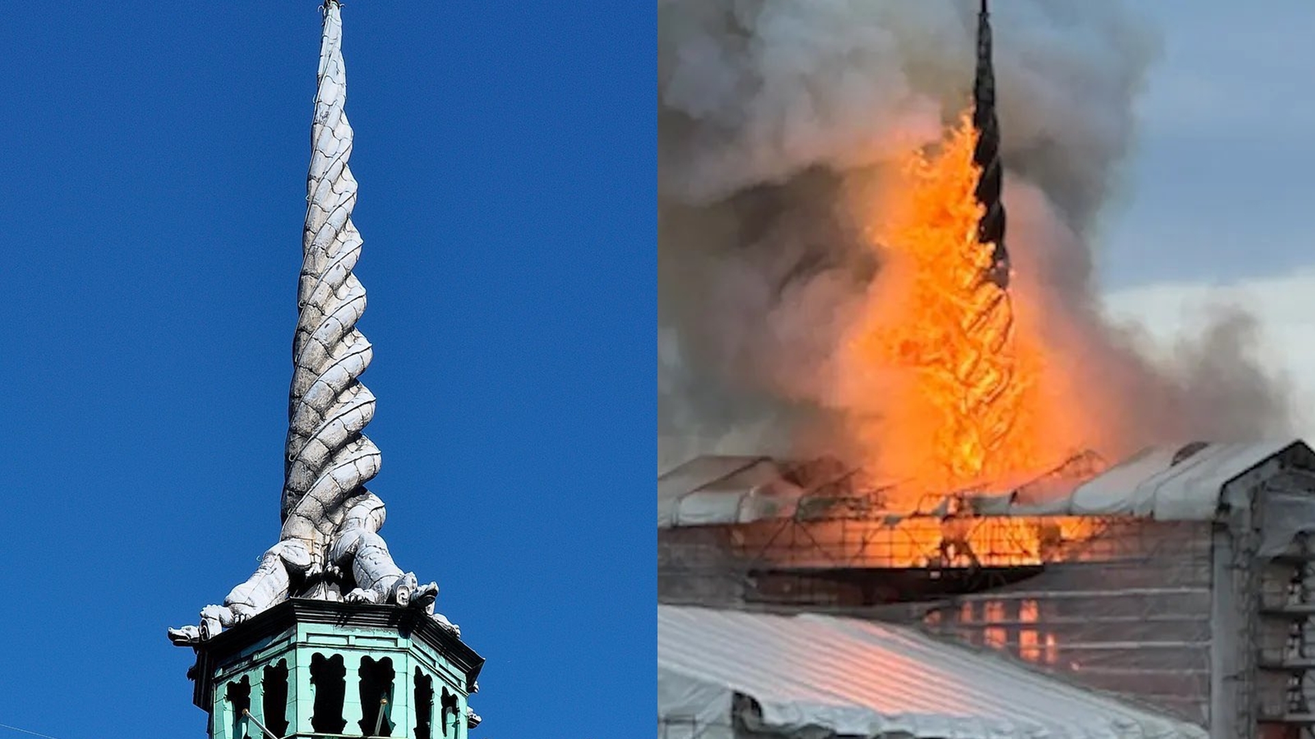 挺過4世紀！丹麥首都古蹟火舌竄天燒毀　2天後「碰一聲」外牆倒塌