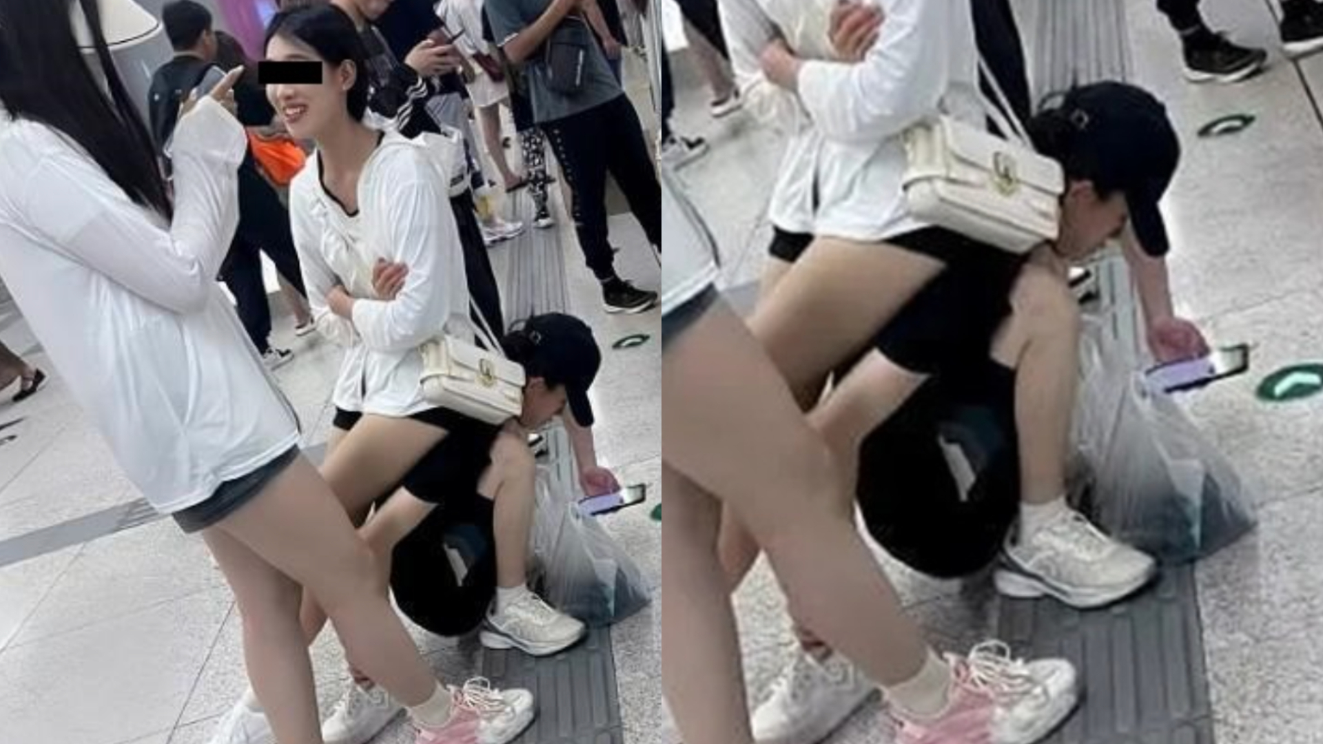 中國地鐵驚見「人肉座椅」！男蹲下當椅子給女友坐　網愣：真奴性