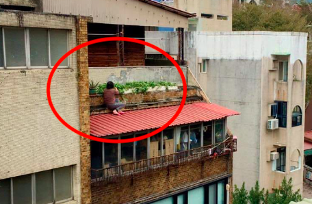 不注意就掉下去！她「跨出陽台」蹲鐵皮屋頂摘菜　竟回：5樓不會很高啊