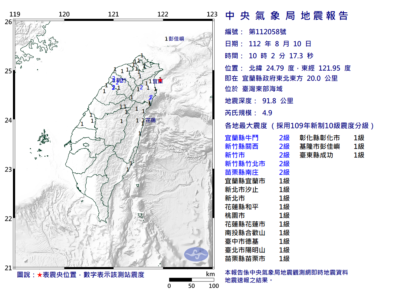 快訊／嚇一跳！宜蘭外海10：02發生「規模4.9地震」　半個台灣有感