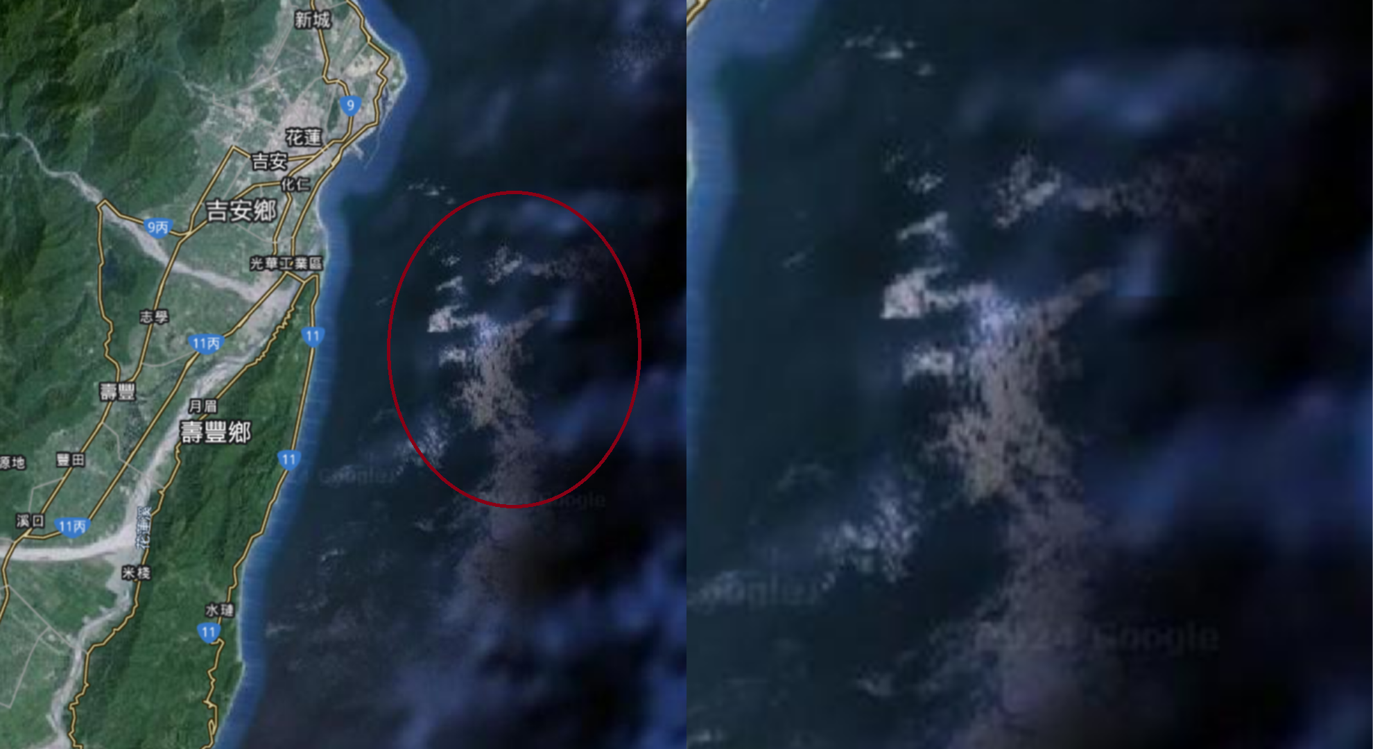 Google 地圖搜尋花蓮外海「驚見人臉」全網驚呆：是觀音臉！